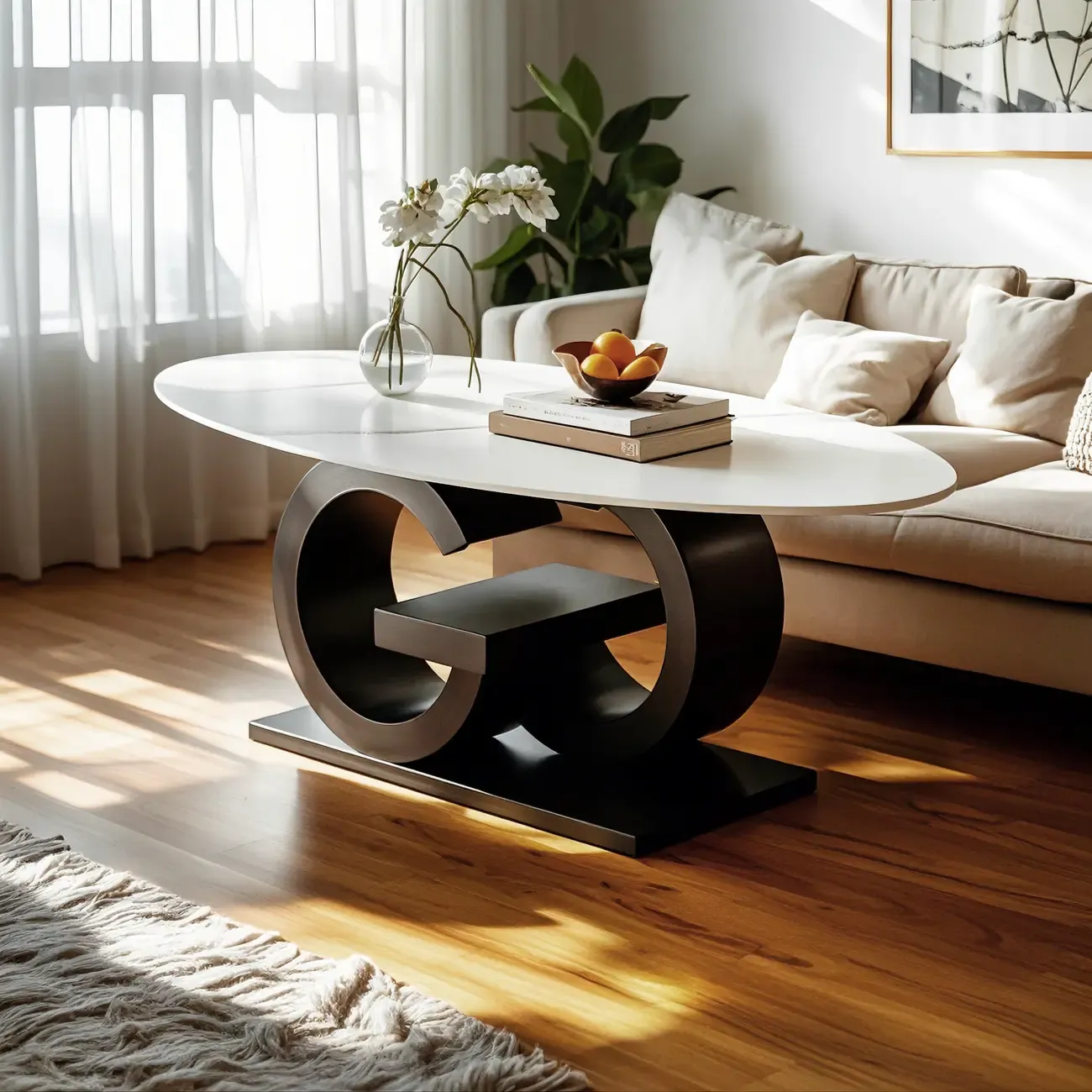 Modern White Oval Coffee Table with in a Unique Style Image - 1