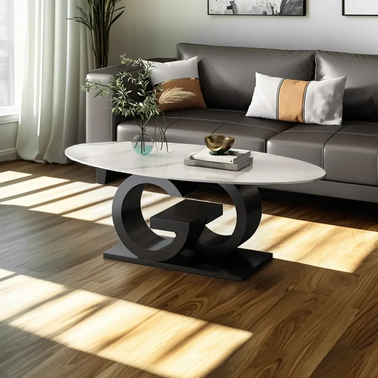 Modern White Oval Coffee Table with in a Unique Style Image - 3