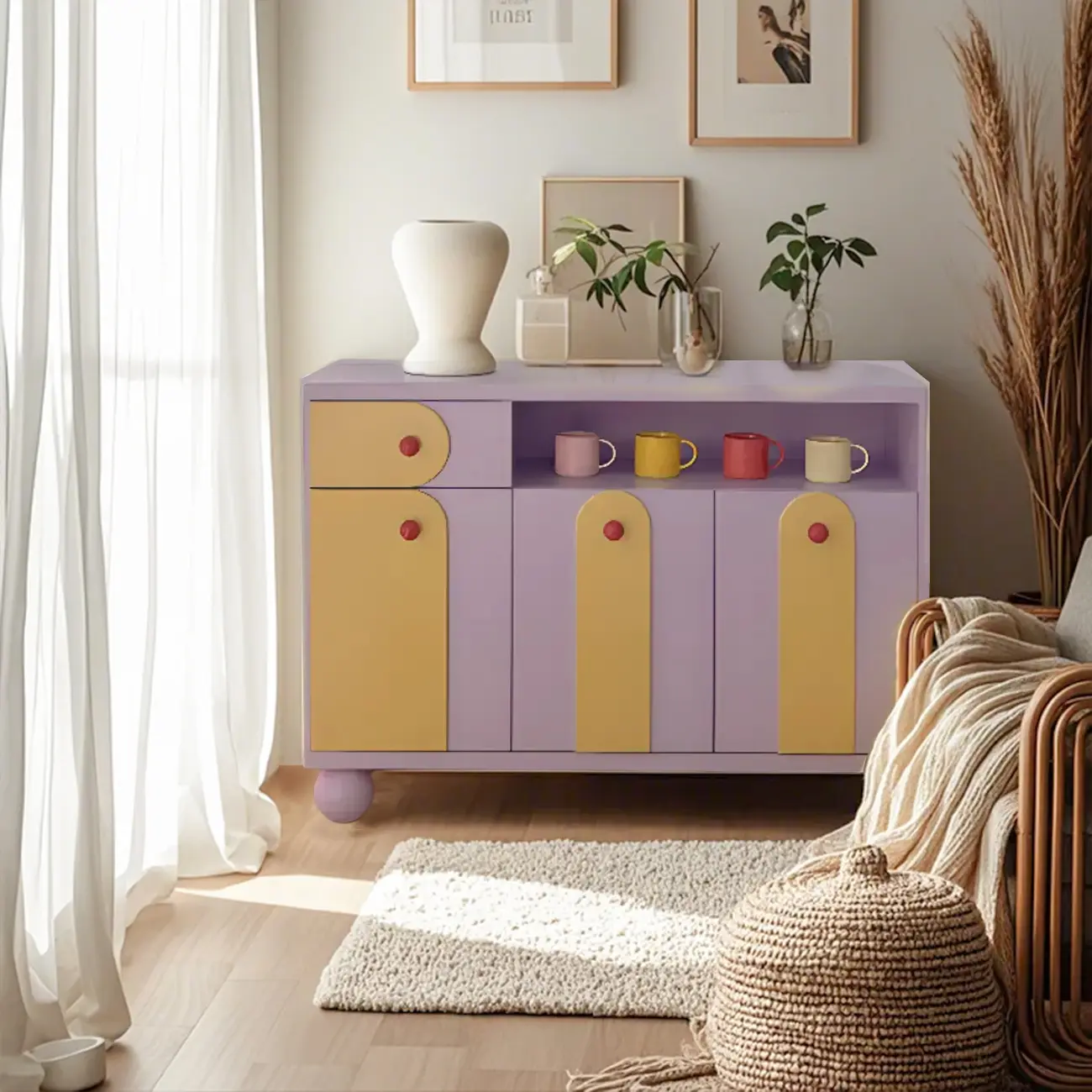 Adorable Purple Accent Cabinet with Exterior Shelf  Image - 2 | homeyfad