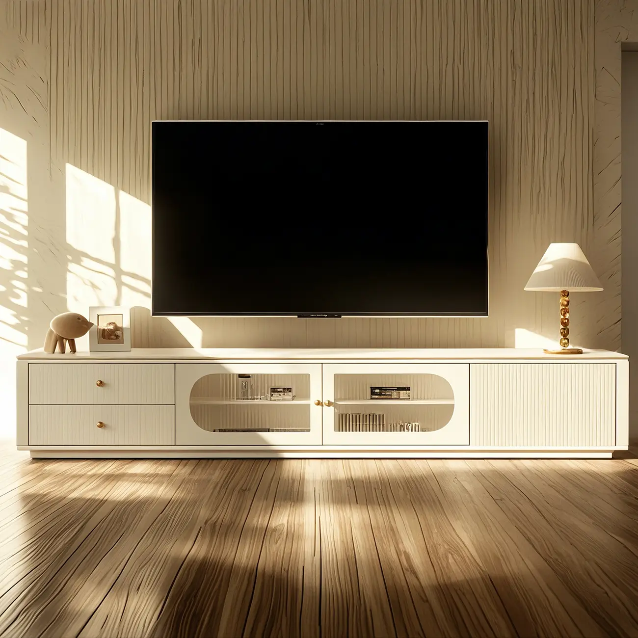 Modern Stone TV Stand with Storage and Cable Management Image - 3 | homeyfad