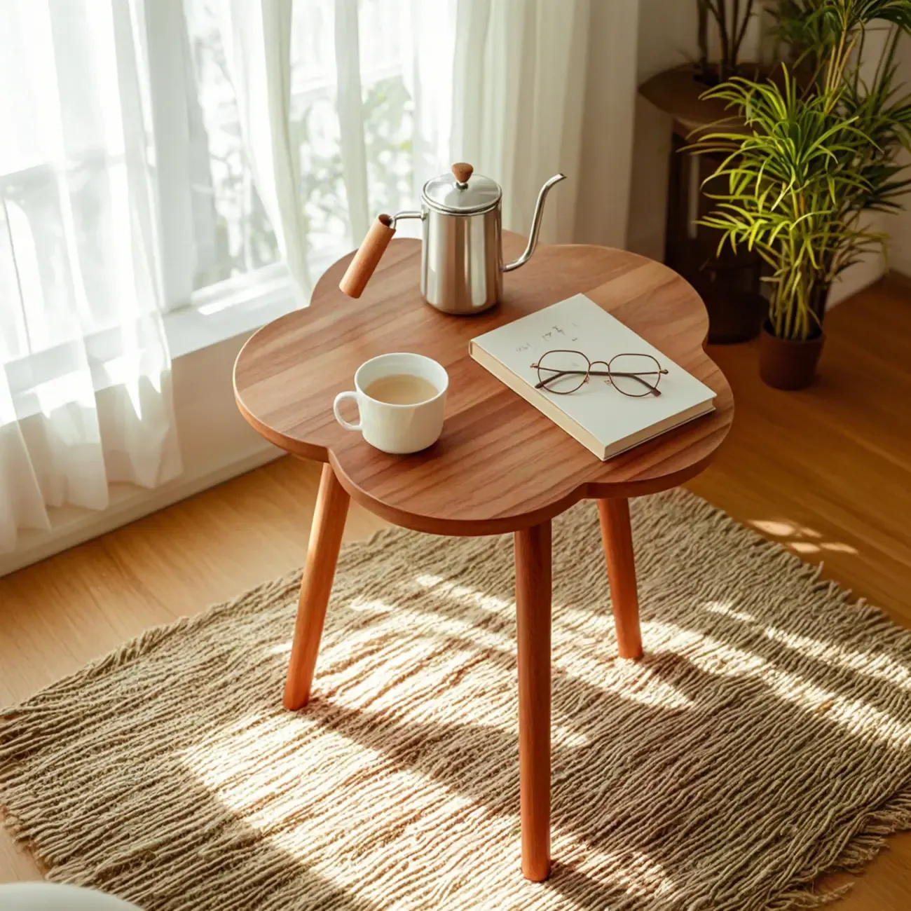 Modern Wooden Flower-Shaped Side Table for Living Room Image - 1