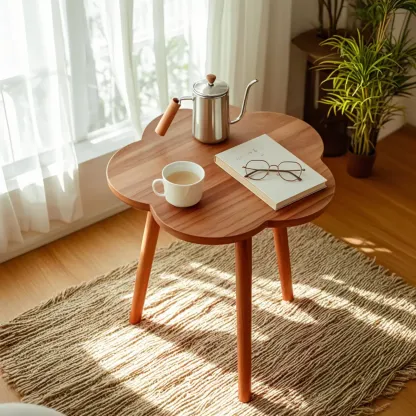 Modern Wooden Flower-Shaped Side Table for Living Room Image - 1