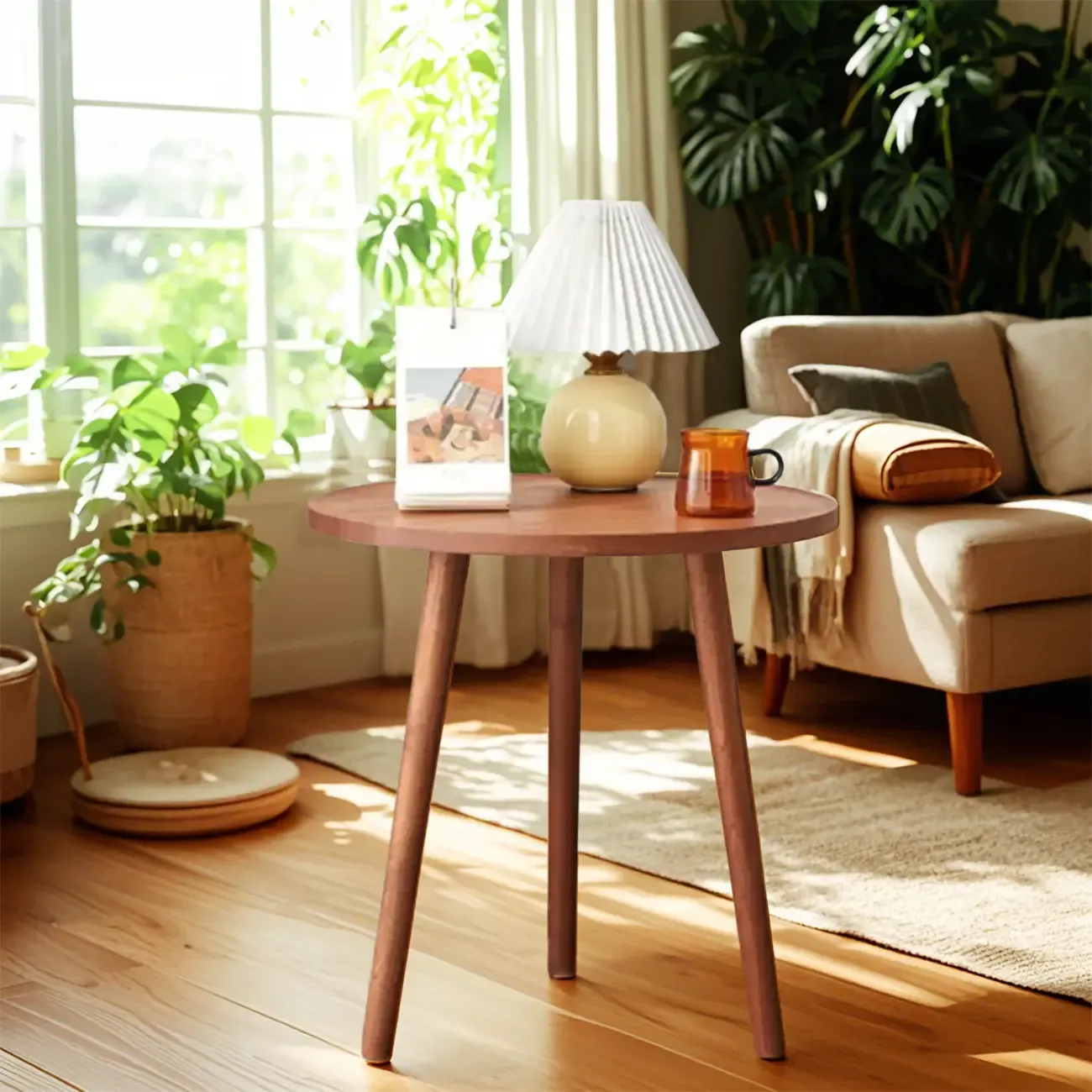 Modern Wooden Flower-Shaped Side Table for Living Room Image - 2