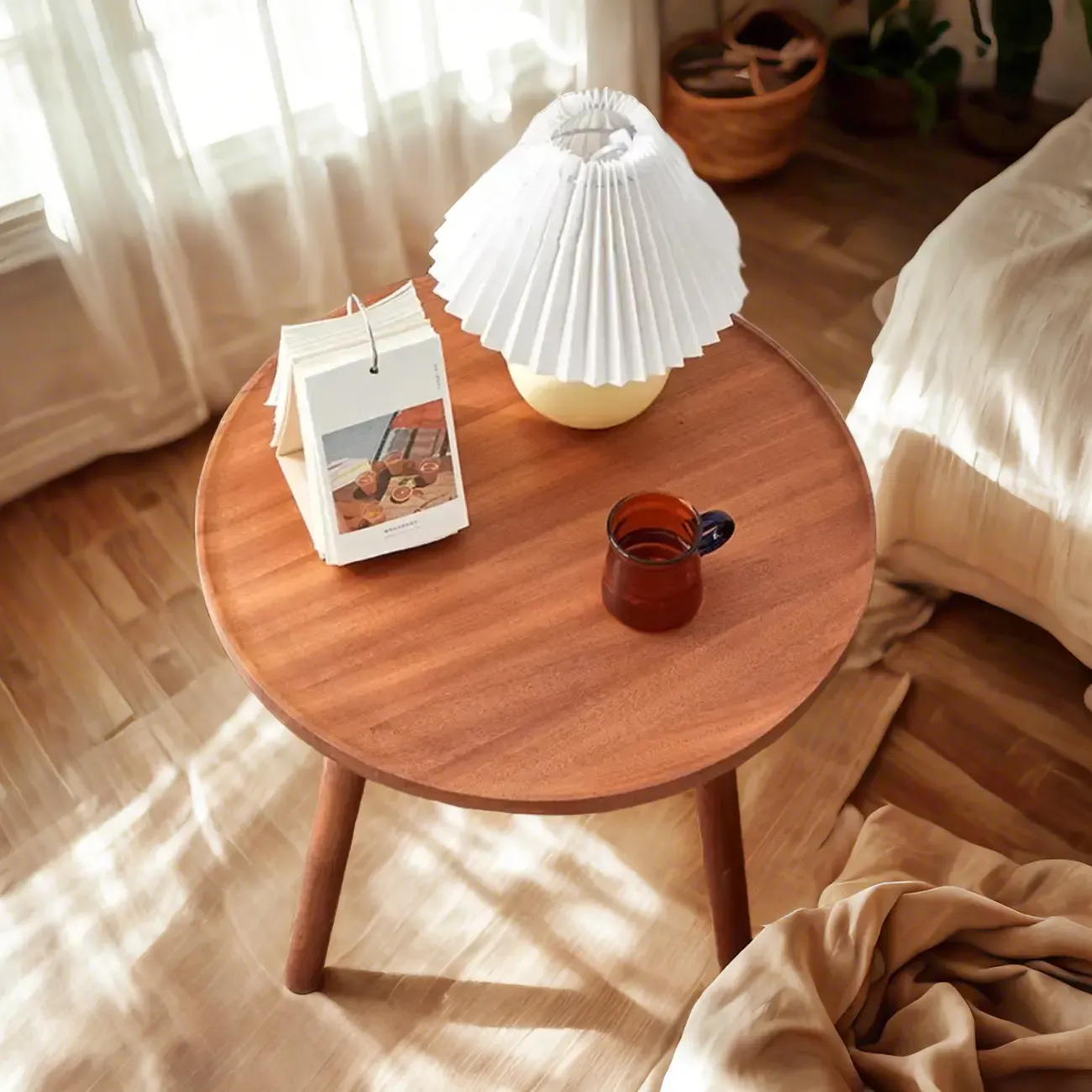 Modern Wooden Flower-Shaped Side Table for Living Room Image - 3