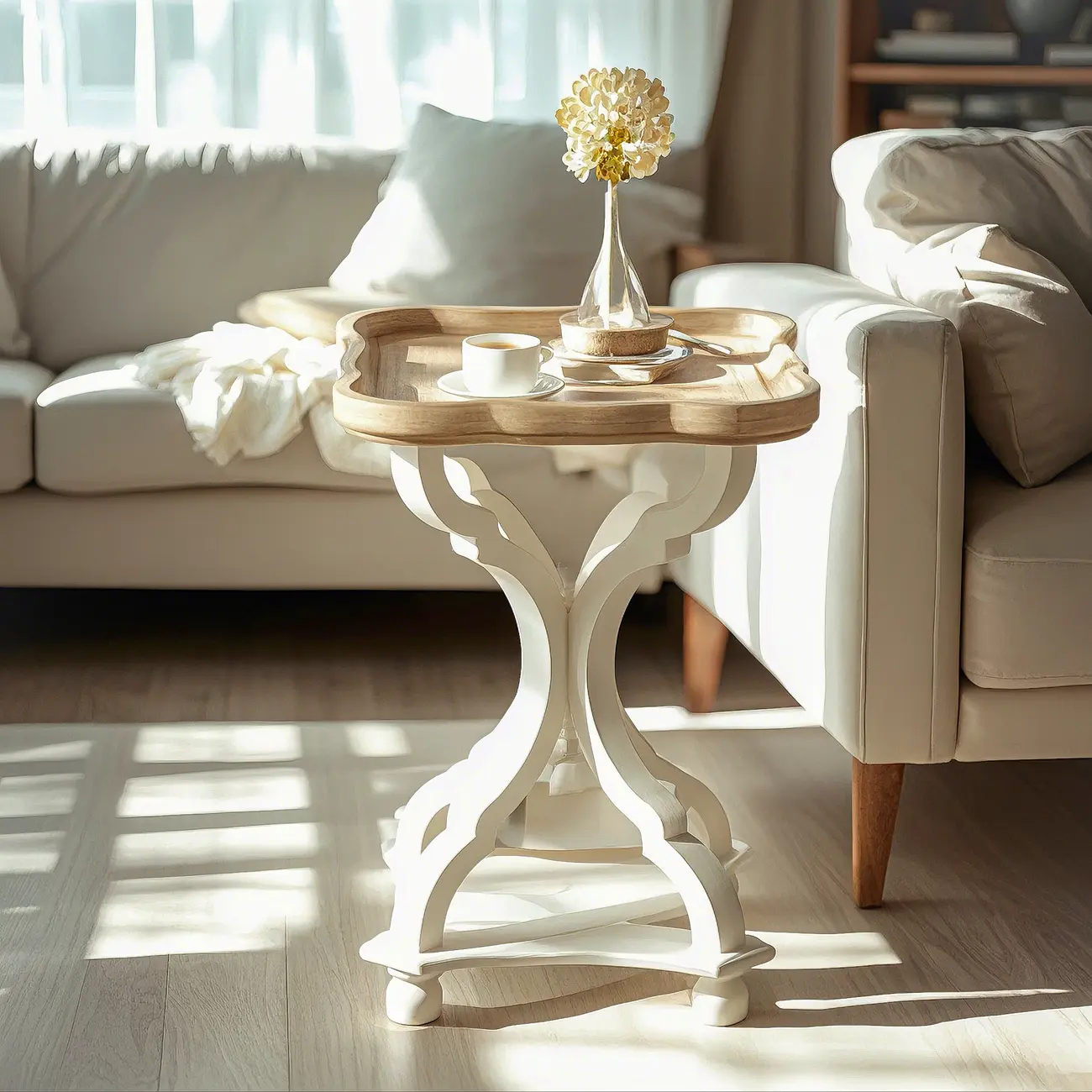 Rustic Wood Accent Side Table with Tray Top for Living Room Image - 3 | homeyfad