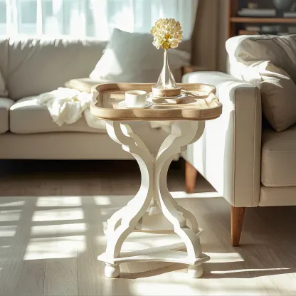 Rustic Wood Accent Side Table with Tray Top for Living Room Image - 1