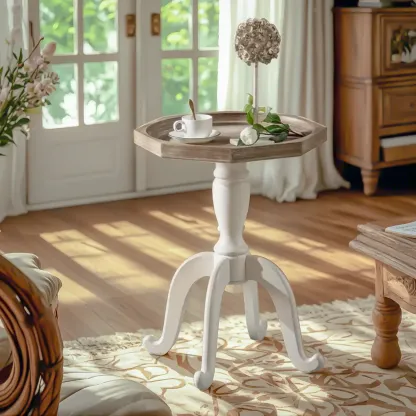 Rustic Wood Accent Side Table with Tray Top for Living Room Image - 2