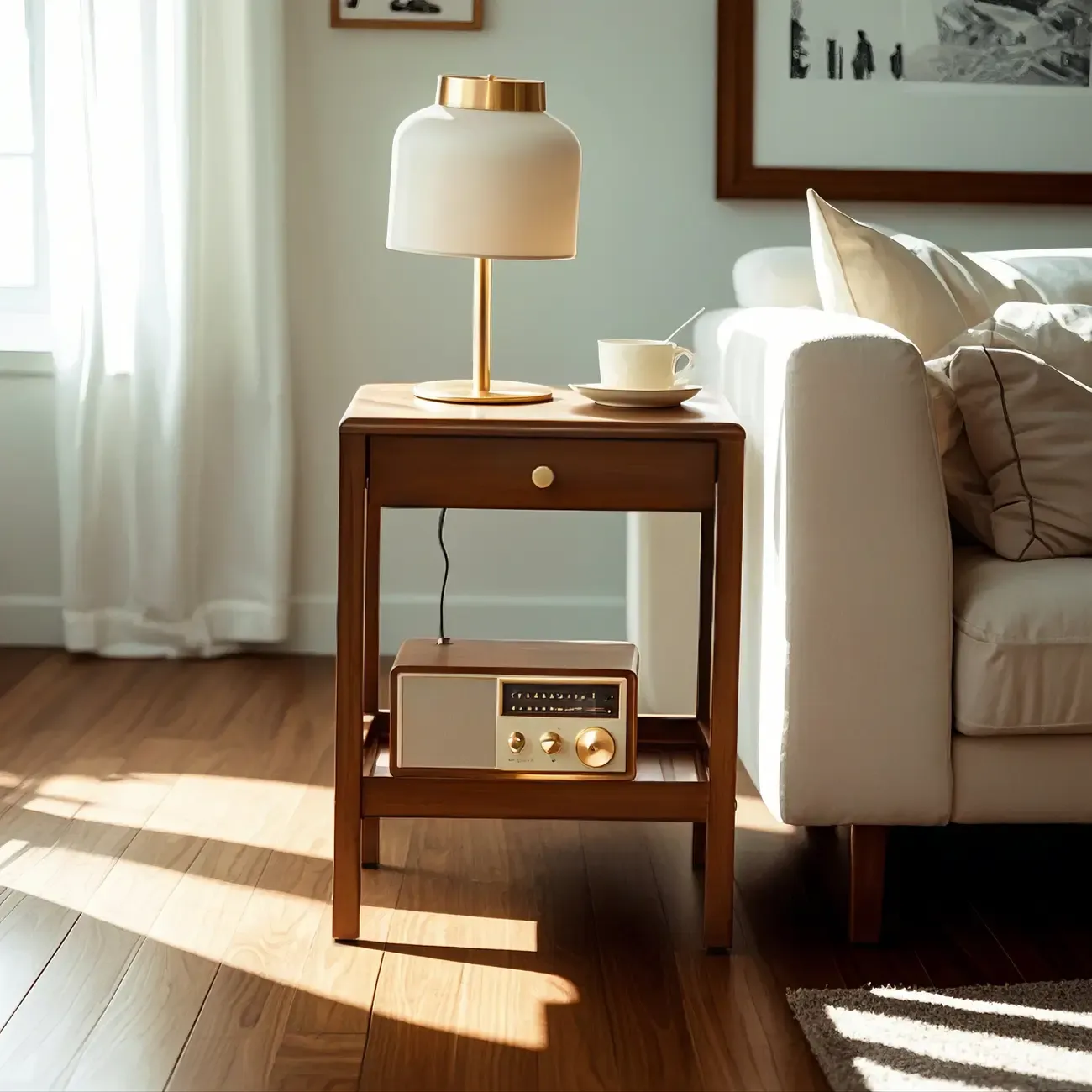 Modern Brown Wood End Table with Storage for Living Room Image - 3