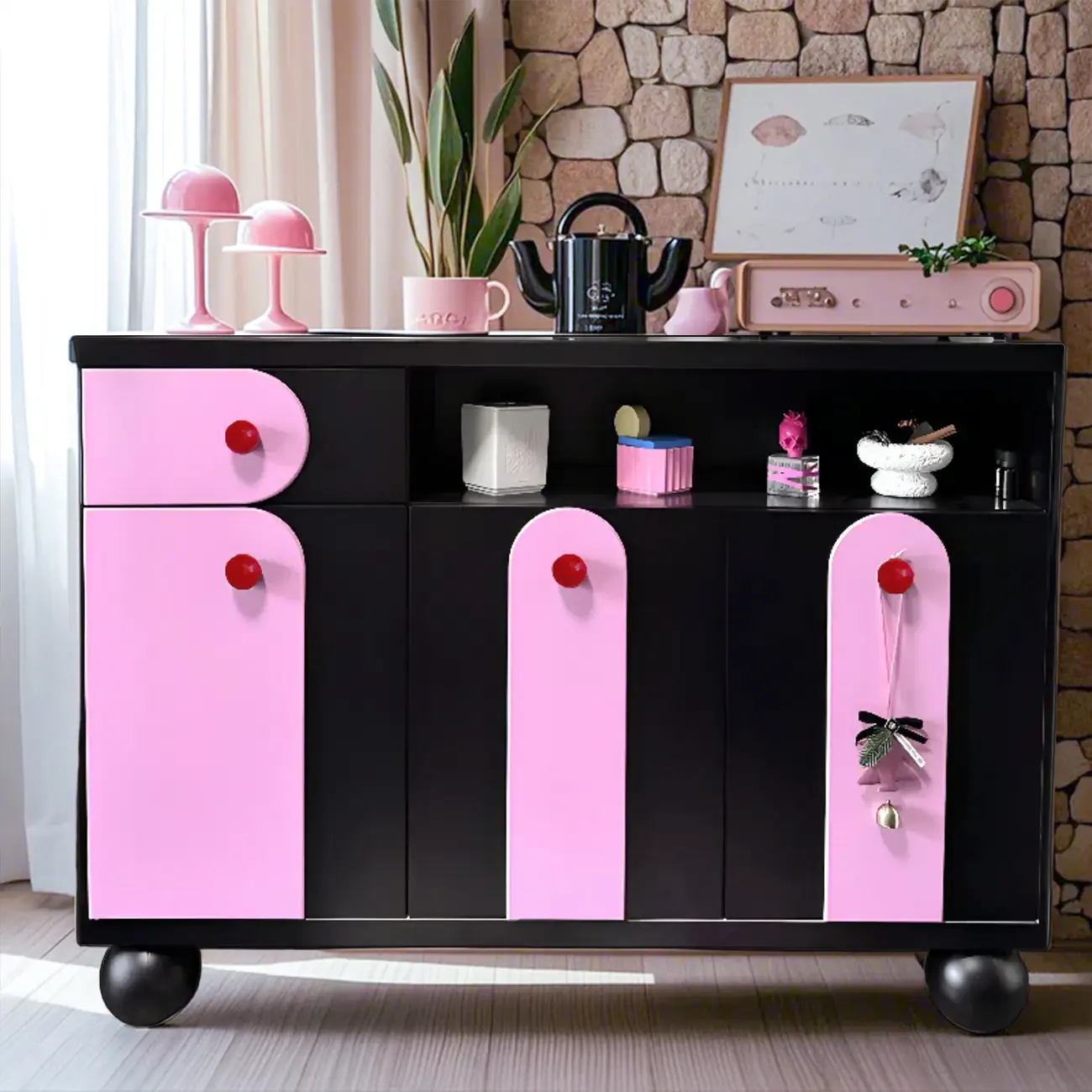 Adorable Purple Accent Cabinet with Exterior Shelf  Image - 4 | homeyfad