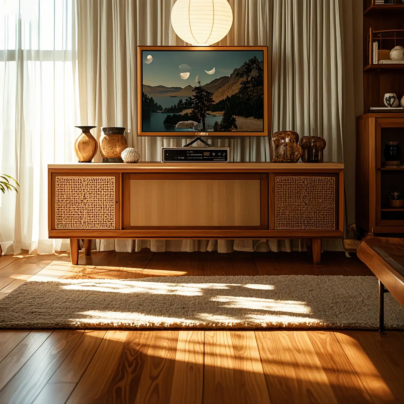 Rustic Art Deco Wooden TV Stand with Storage for Living Room Image - 1 | homeyfad