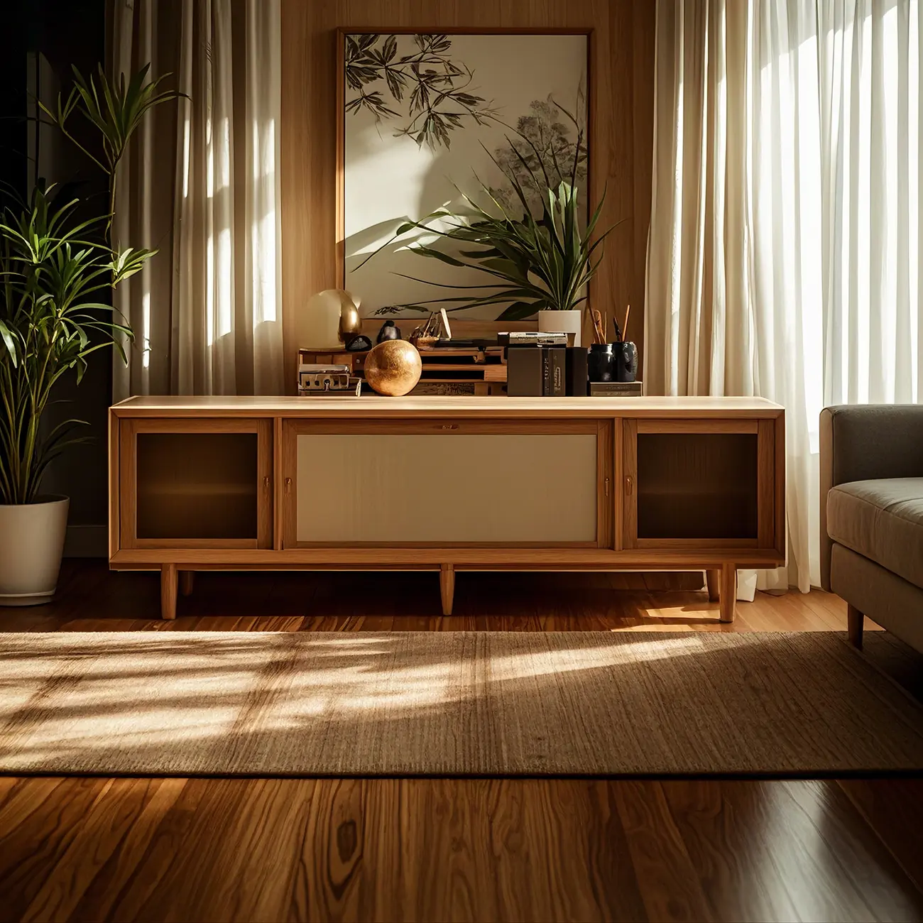 Rustic Art Deco Wooden TV Stand with Storage for Living Room Image - 2 | homeyfad