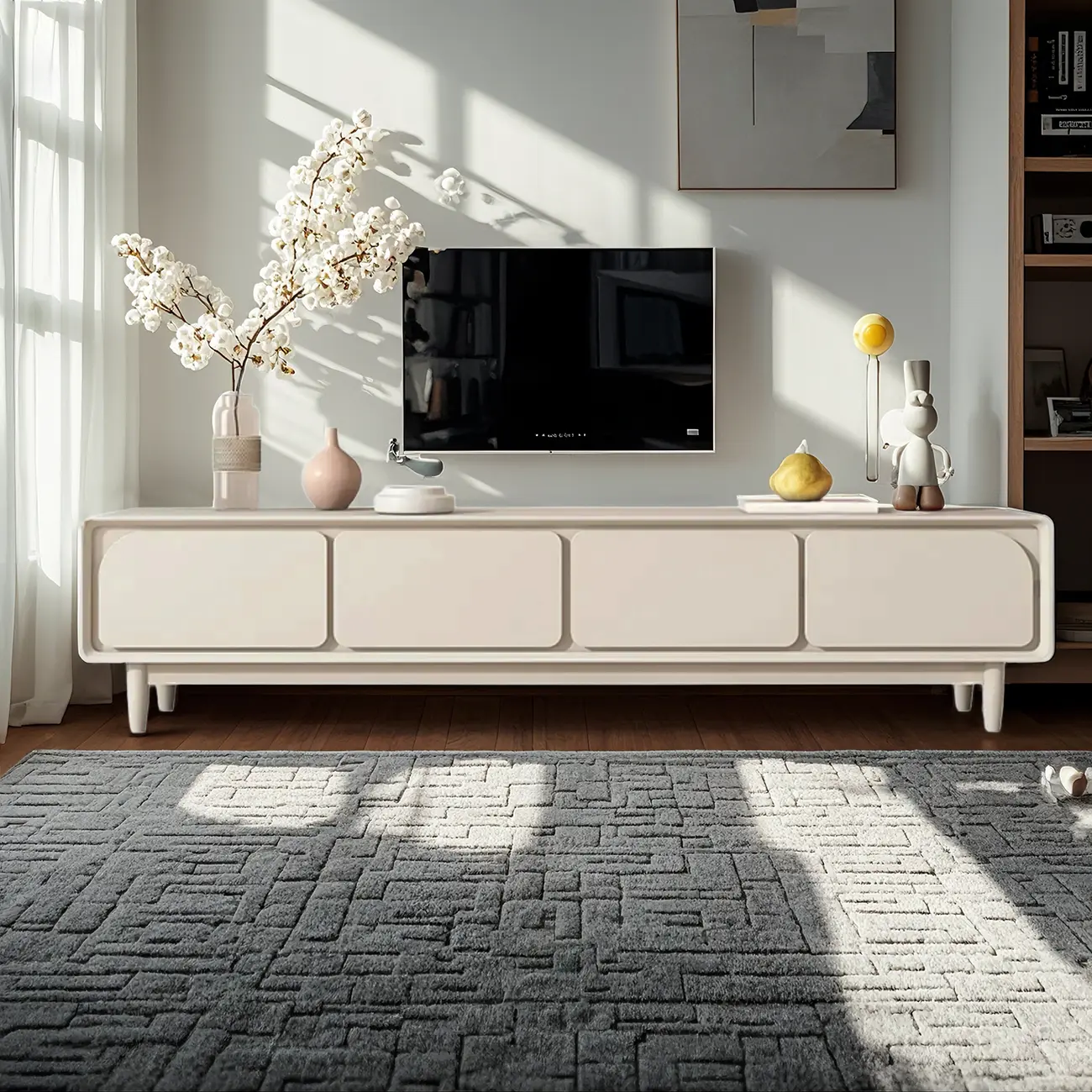 Contemporary Wooden TV Cabinet with Cable Management Image - 1 | homeyfad
