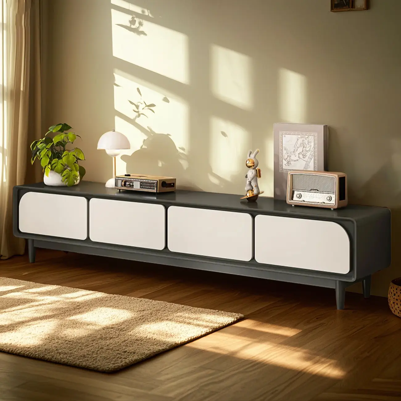 Contemporary Wooden TV Cabinet with Cable Management Image - 3 | homeyfad