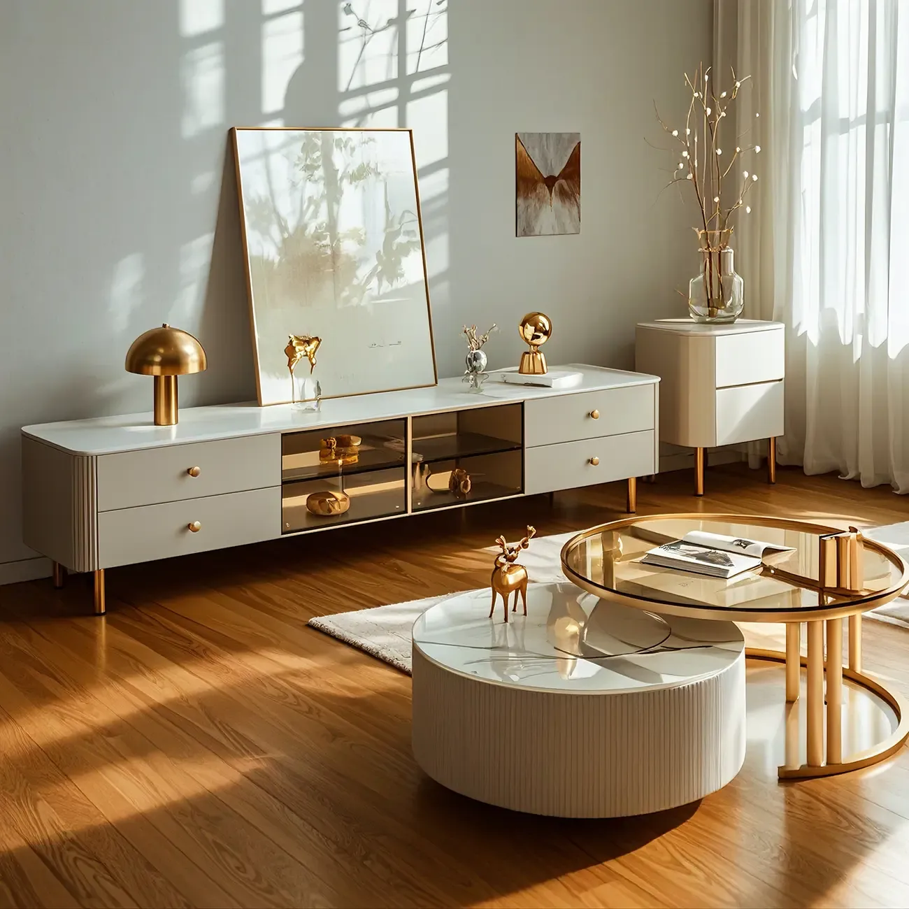 Modern Stone TV Stand with Lighting for Living Room Image - 2