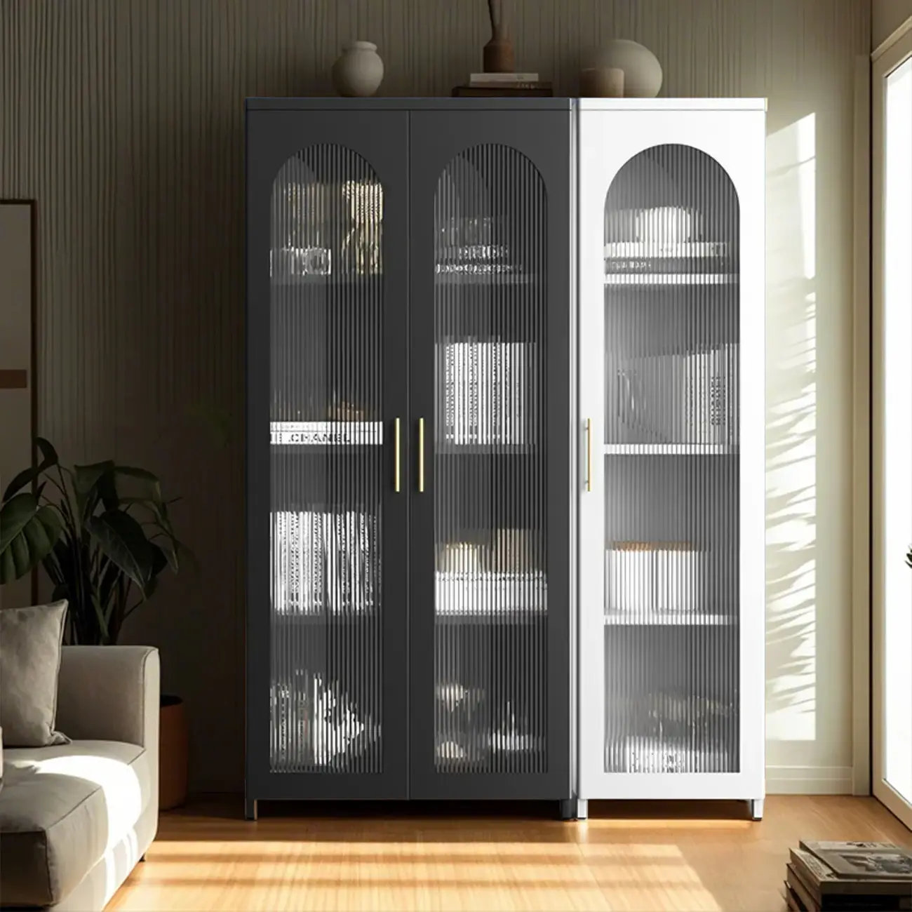Modern Metal Vertical Storage Cabinet with Glass Doors Image - 2 | homeyfad