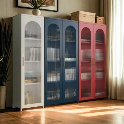 Modern Metal Vertical Storage Cabinet with Glass Doors Image - 4