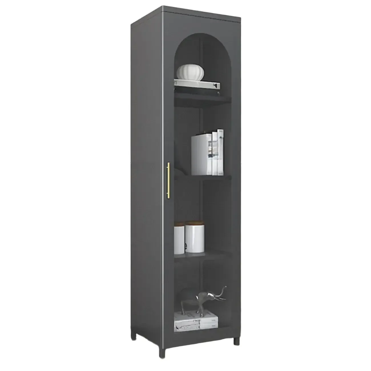 Modern Metal Vertical Storage Cabinet with Glass Doors Image - 32