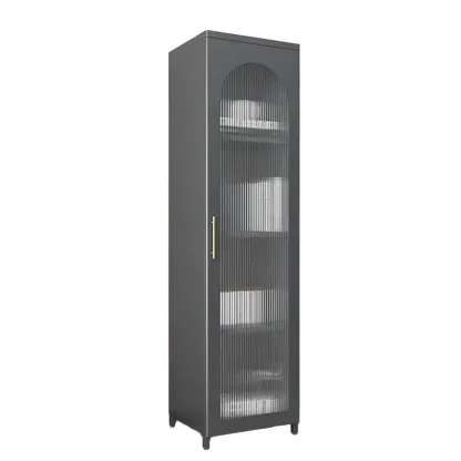 Modern Metal Vertical Storage Cabinet with Glass Doors Image - 34