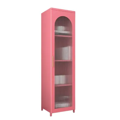 Modern Metal Vertical Storage Cabinet with Glass Doors Image - 35
