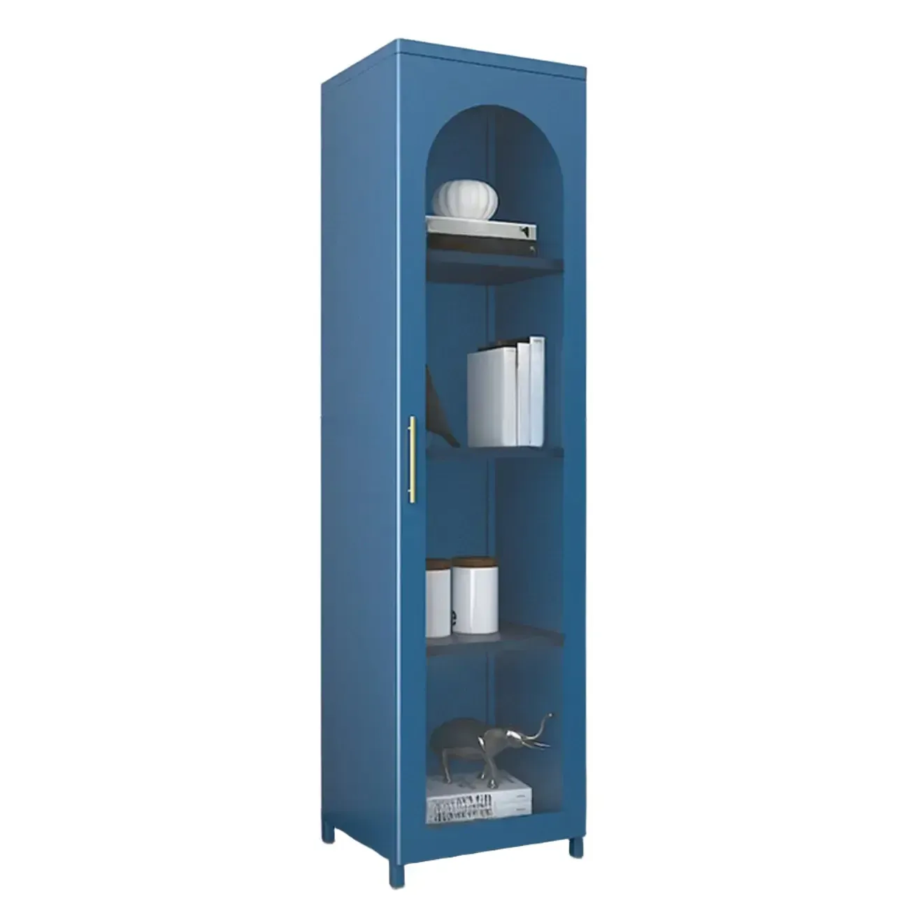 Modern Metal Vertical Storage Cabinet with Glass Doors Image - 36
