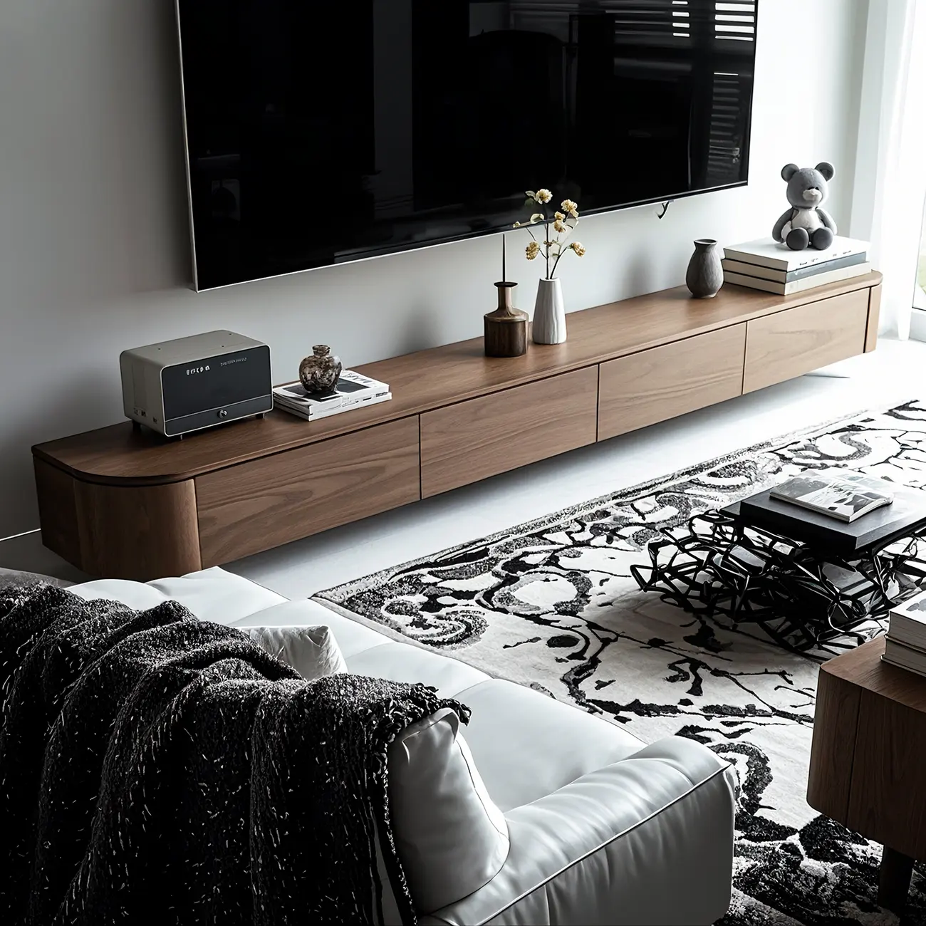 Vintage Wooden Wall-Mounted TV Stand with Lighting for Parlor Image - 1 | homeyfad