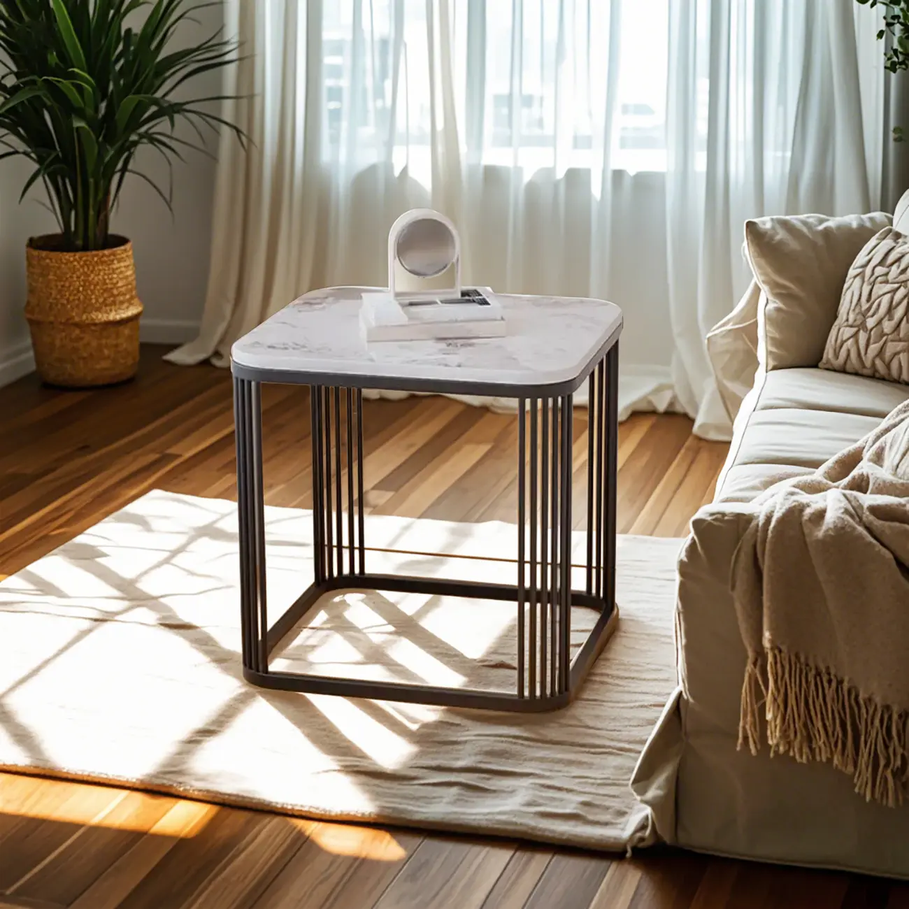Glam Square Metal & Marble End Table for Living Room Image - 3 | homeyfad