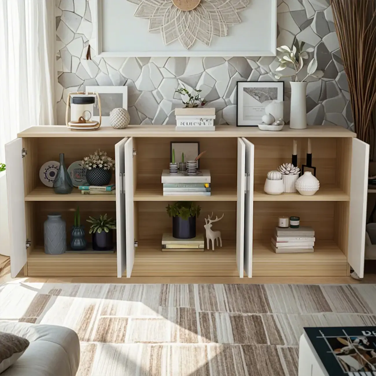 Wooden Freestanding Rectangle Storage Cabinet - Modern Design Image - 1 | homeyfad