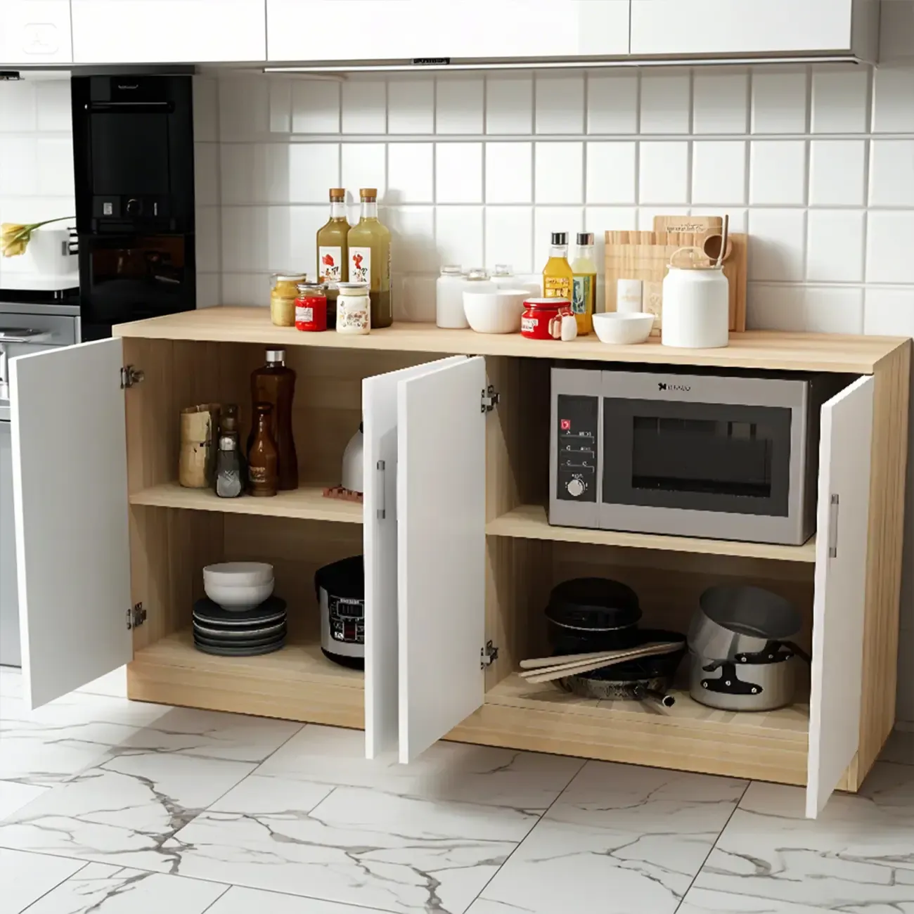 Wooden Freestanding Rectangle Storage Cabinet - Modern Design Image - 5