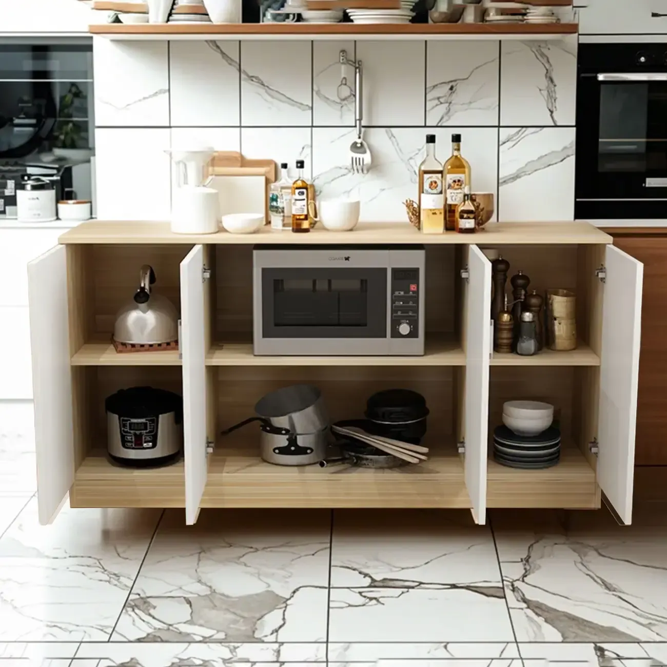 Wooden Freestanding Rectangle Storage Cabinet - Modern Design Image - 3