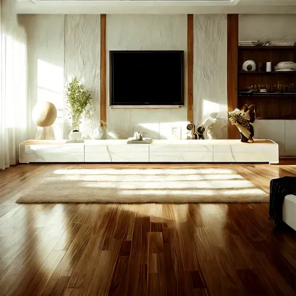 Modern White Stone TV Stand with Enclosed Storage for Home Image - 1