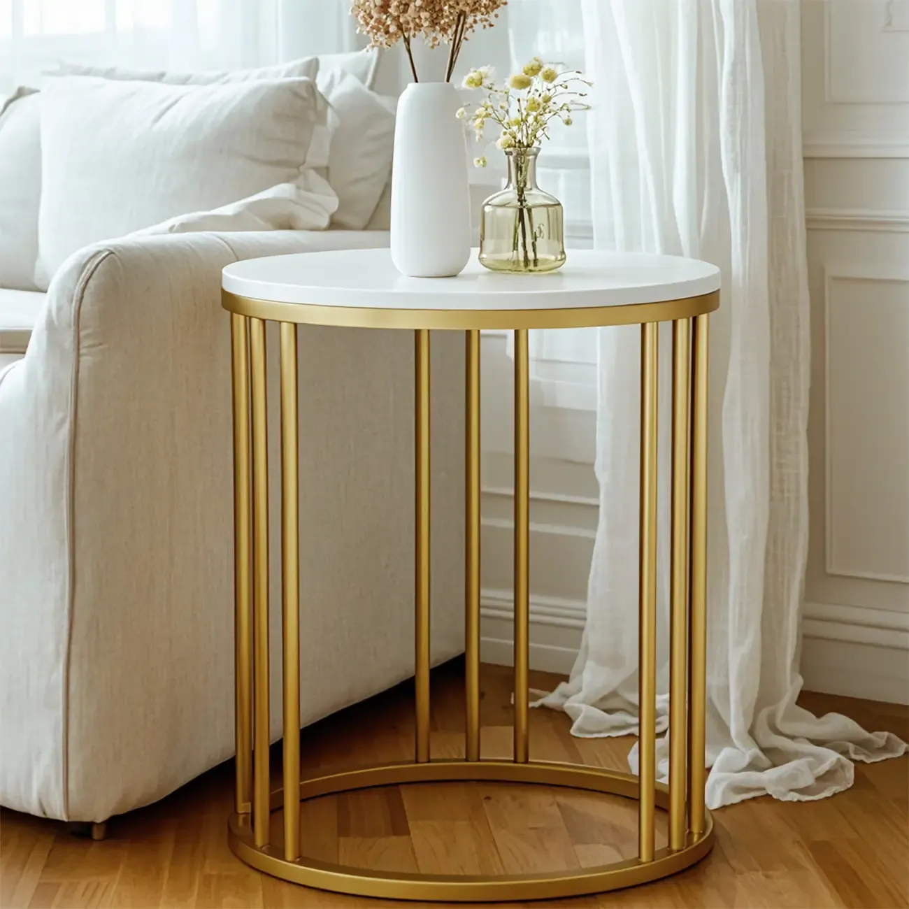 Modern Gold Metal Round 2 Tiers Side Table for Living Room Image - 1