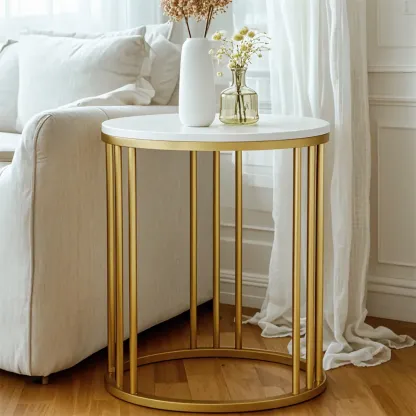Modern Gold Metal Round 2 Tiers Side Table for Living Room Image - 1