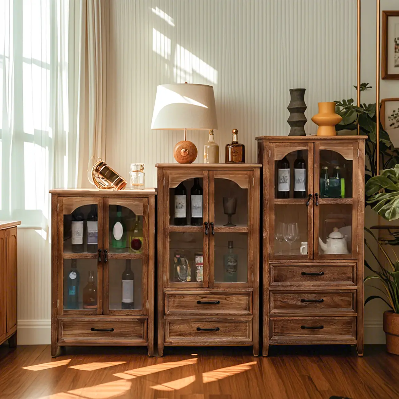 Rustic Wooden Living Room Storage Cabinet with Drawers Image - 8 | homeyfad