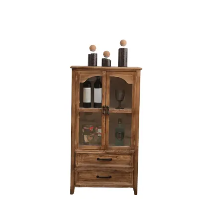 Rustic Wooden Living Room Storage Cabinet with Drawers Image - 3