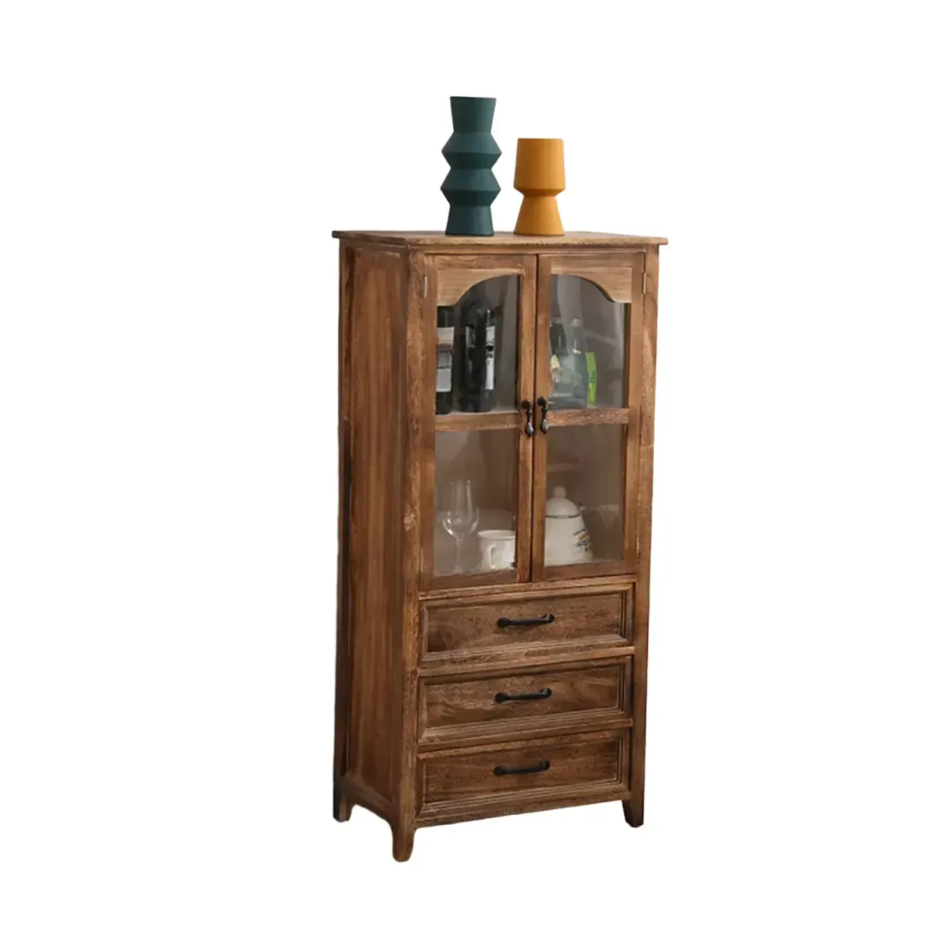 Rustic Wooden Living Room Storage Cabinet with Drawers Image - 5