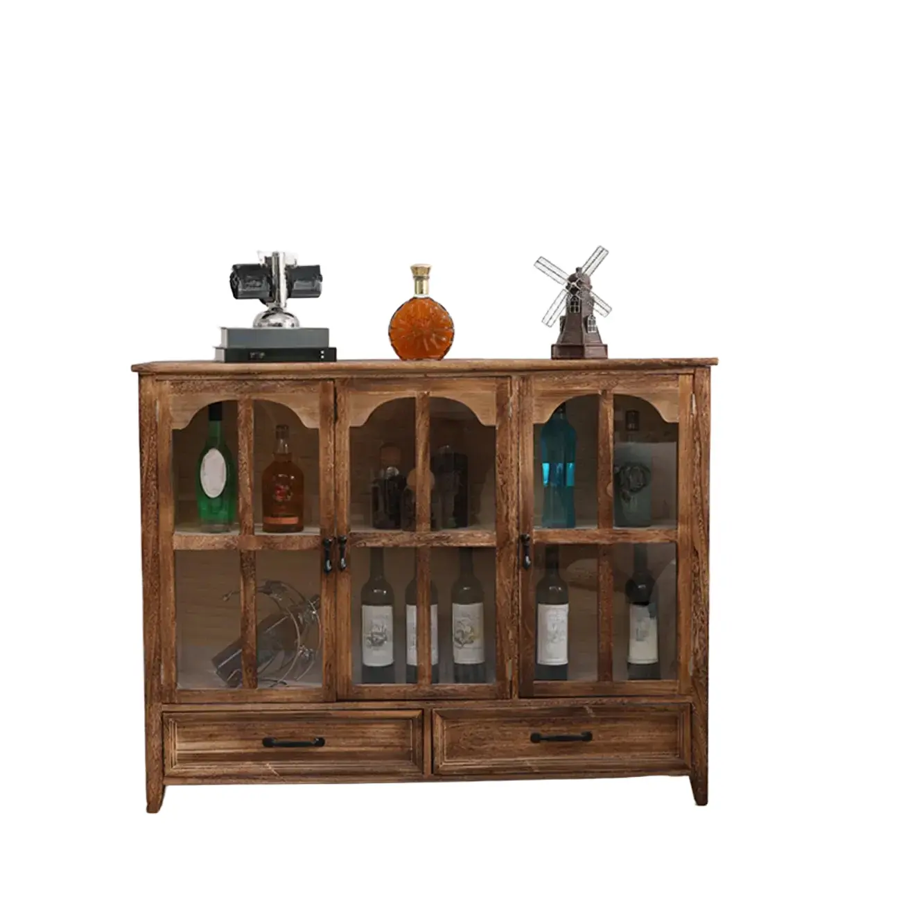 Rustic Wooden Living Room Storage Cabinet with Drawers Image - 7 | homeyfad