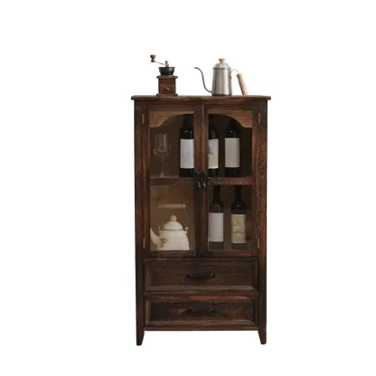 Rustic Wooden Living Room Storage Cabinet with Drawers Image - 11