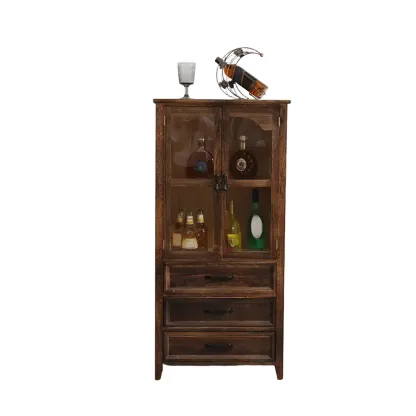 Rustic Wooden Living Room Storage Cabinet with Drawers Image - 13