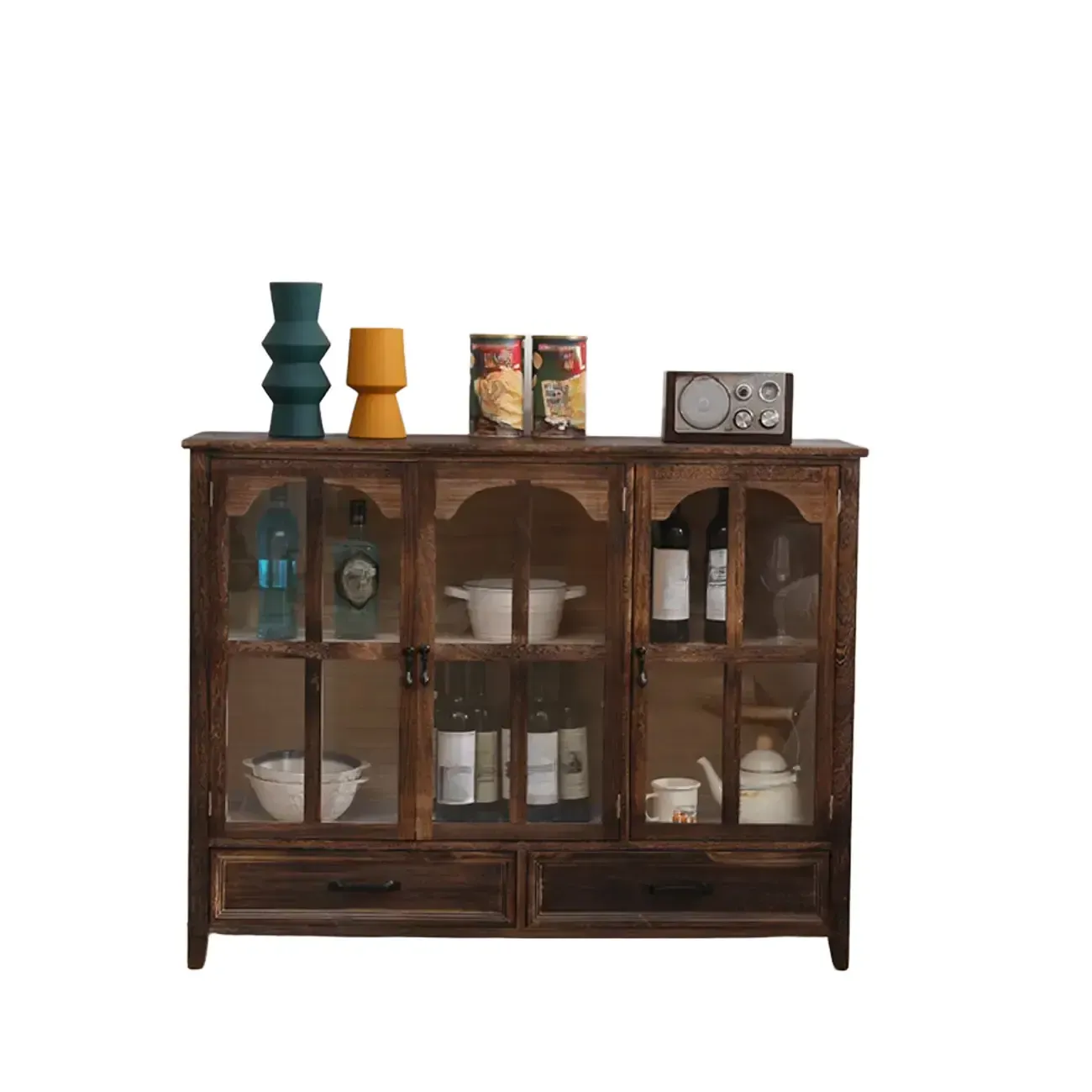 Rustic Wooden Living Room Storage Cabinet with Drawers Image - 14