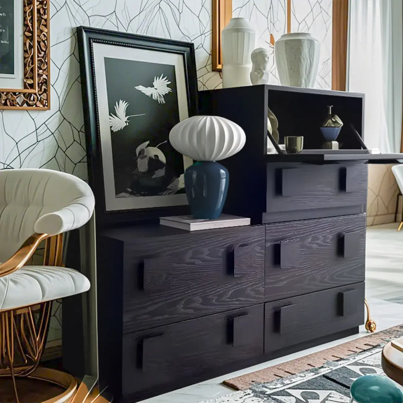 Modern Wooden Matte Black Storage Cabinet for Bathroom  Image - 1 | homeyfad