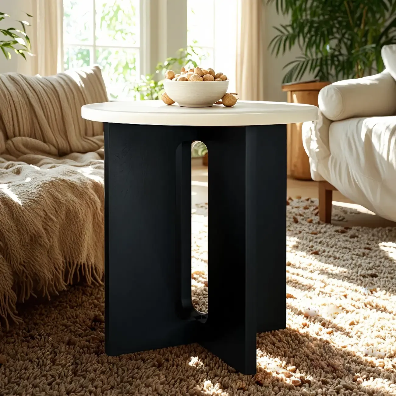 Minimalist Round Brown Wood End Table for Living Room Image - 7
