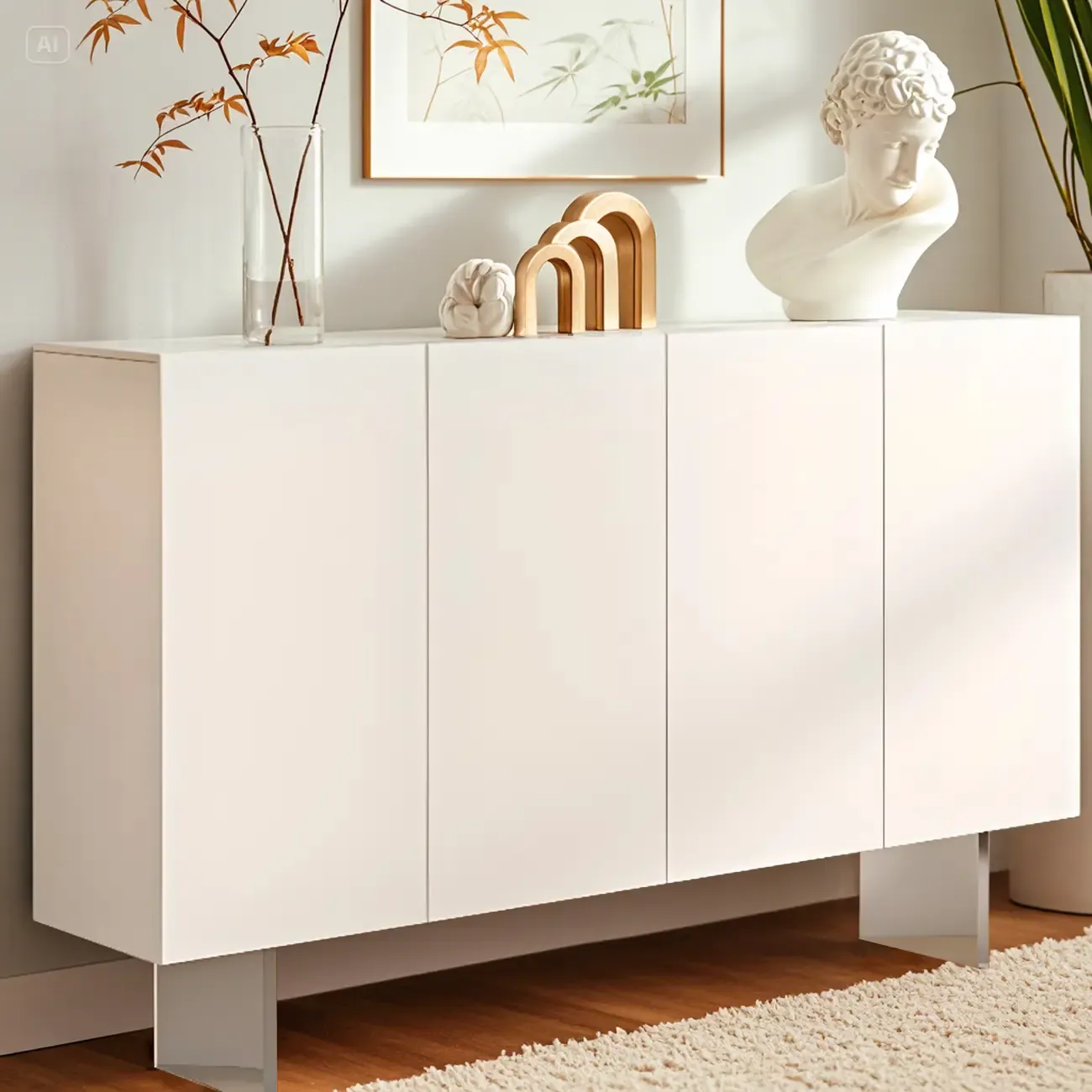 Minimalistic White Rectangular Accent Cabinet for Living Room Image - 1