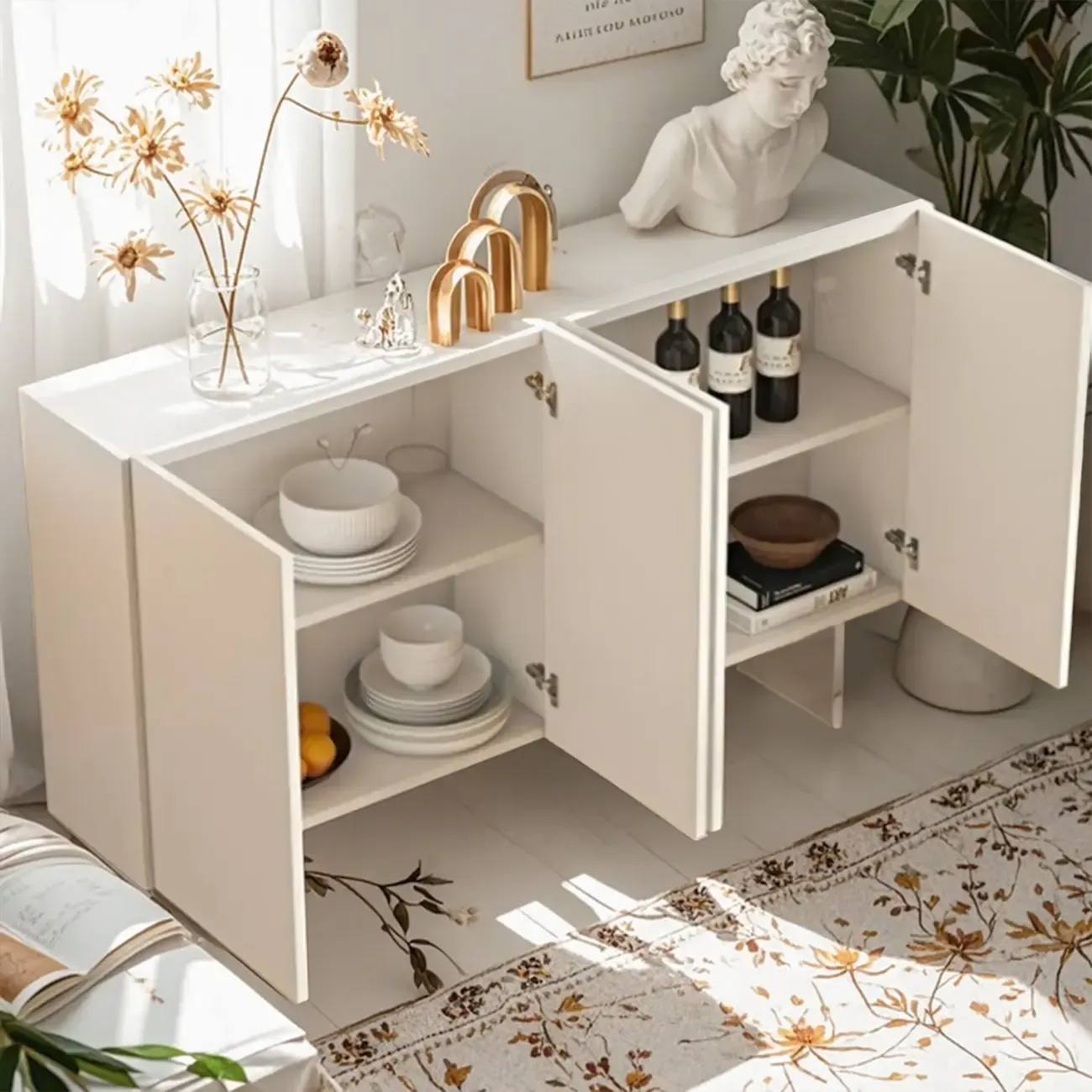 Minimalistic White Rectangular Accent Cabinet for Living Room Image - 2