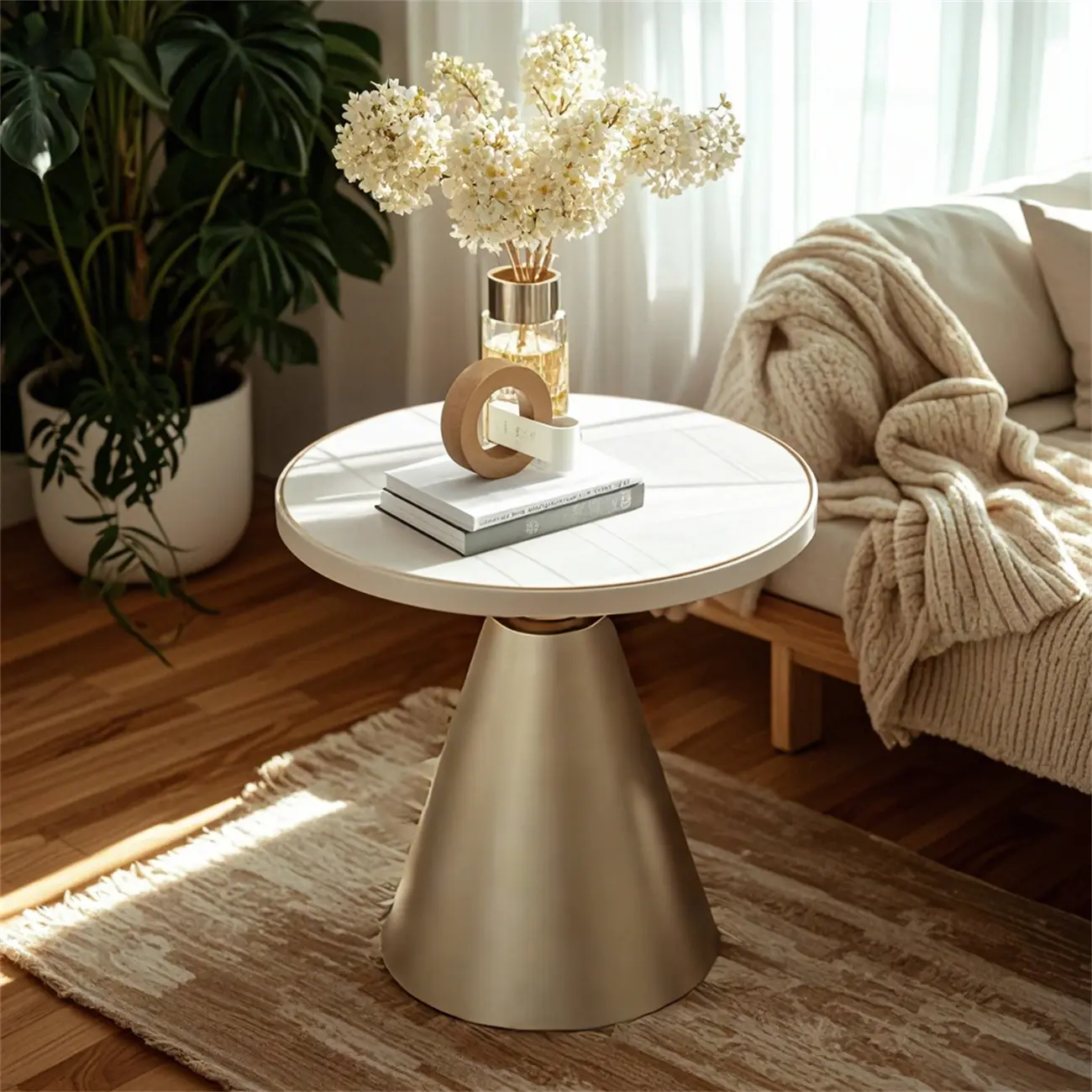 Modern Glam Round Marble Side Table for Living Room Image - 1 | homeyfad