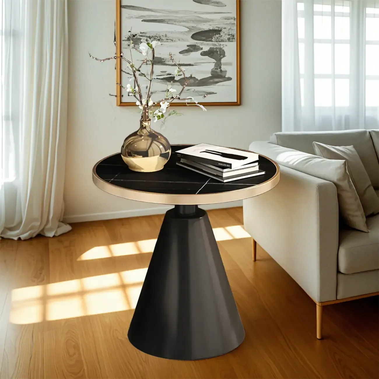 Modern Glam Round Marble Side Table for Living Room Image - 2