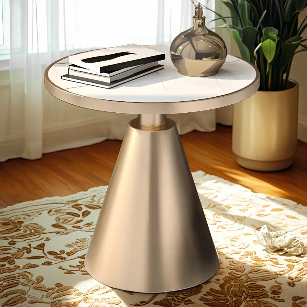 Modern Glam Round Marble Side Table for Living Room Image - 3 | homeyfad