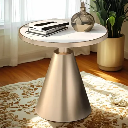 Modern Glam Round Marble Side Table for Living Room Image - 3