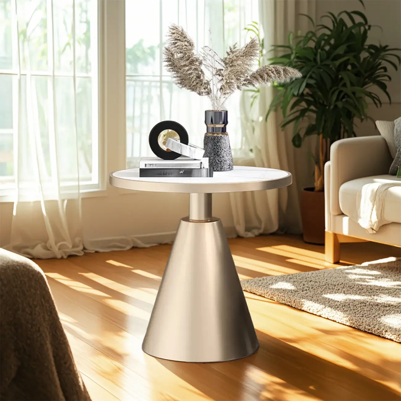 Modern Glam Round Marble Side Table for Living Room Image - 4 | homeyfad