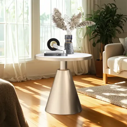 Modern Glam Round Marble Side Table for Living Room Image - 4