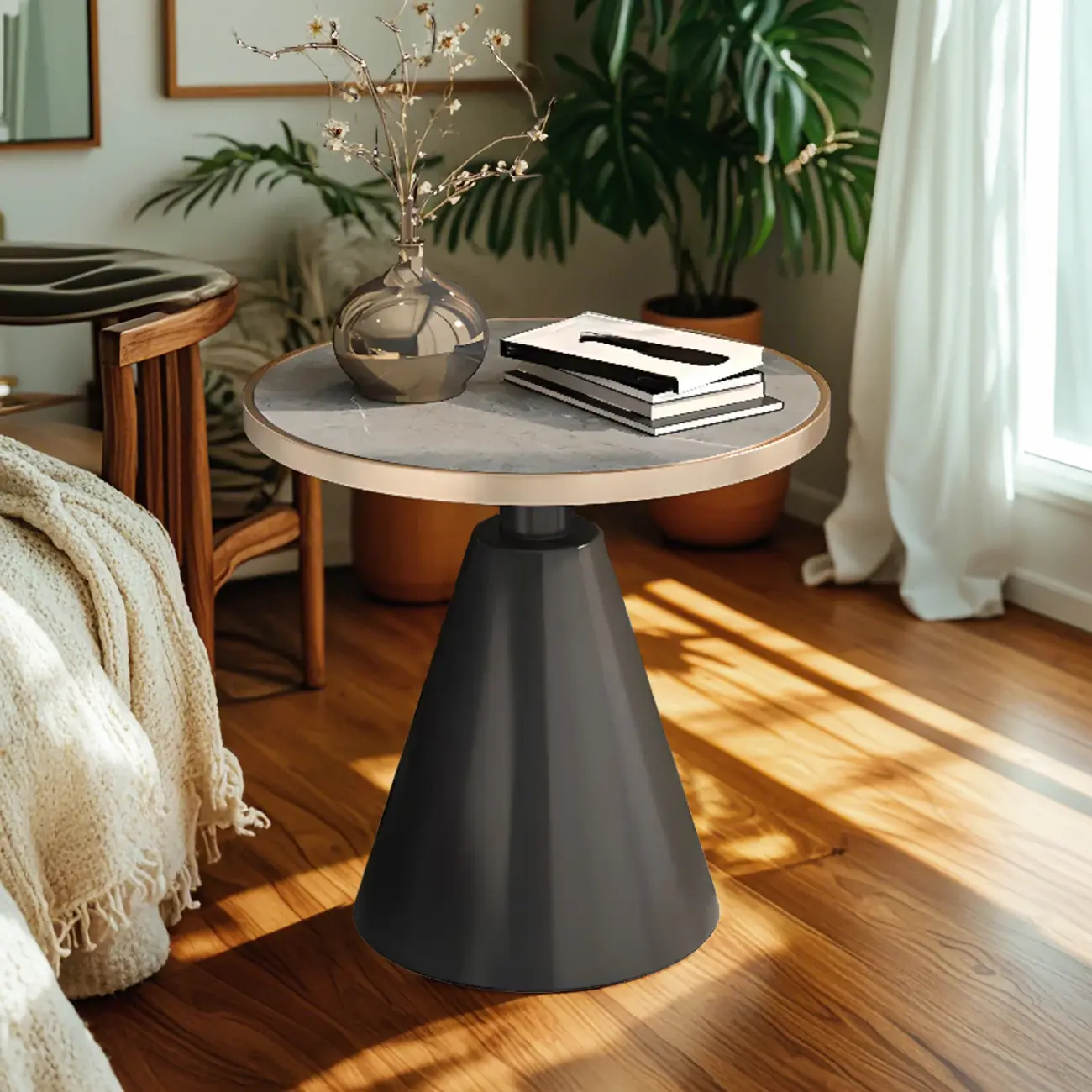 Modern Glam Round Marble Side Table for Living Room Image - 6 | homeyfad